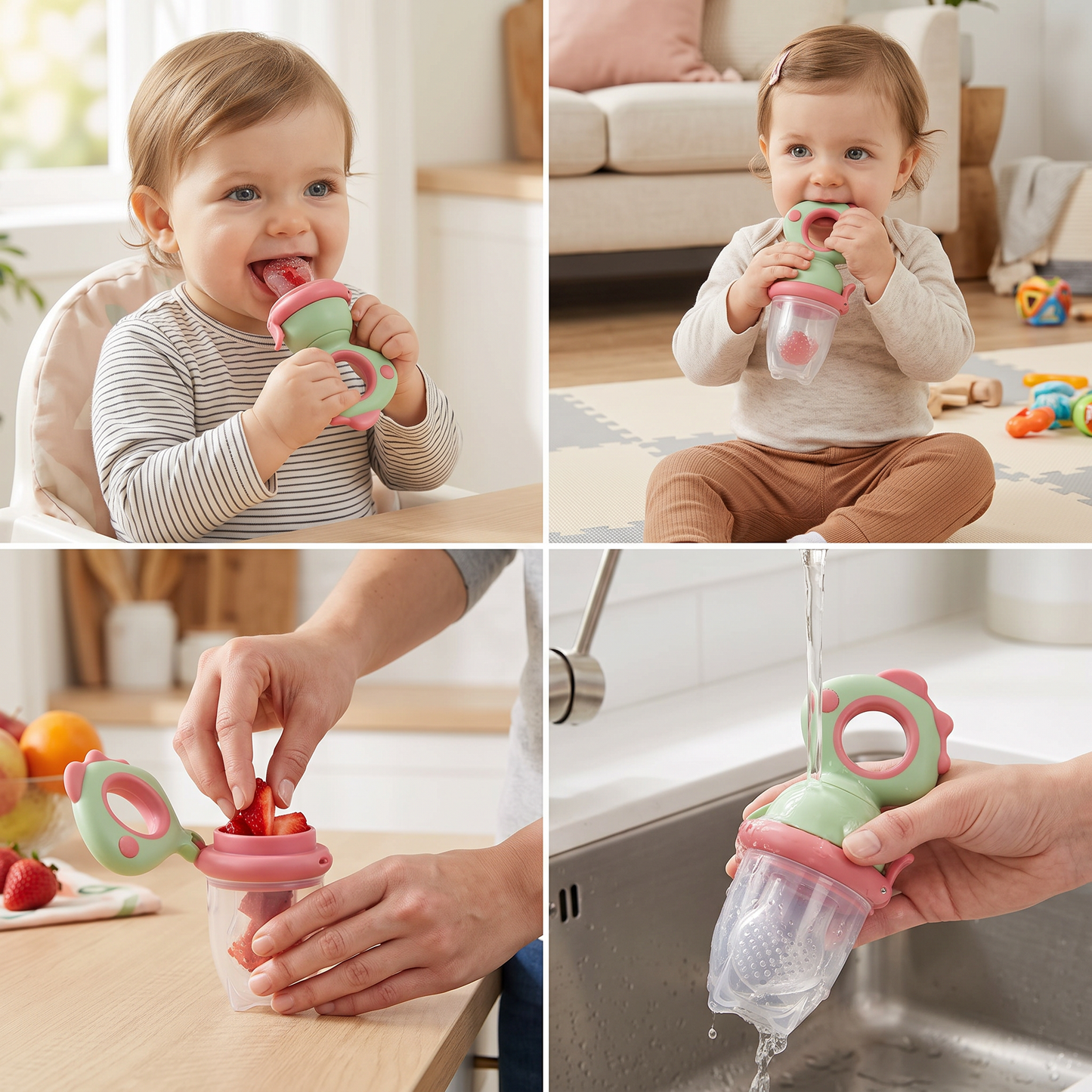 Silicone Baby Fruit Feeder & Teether with Push Mechanism