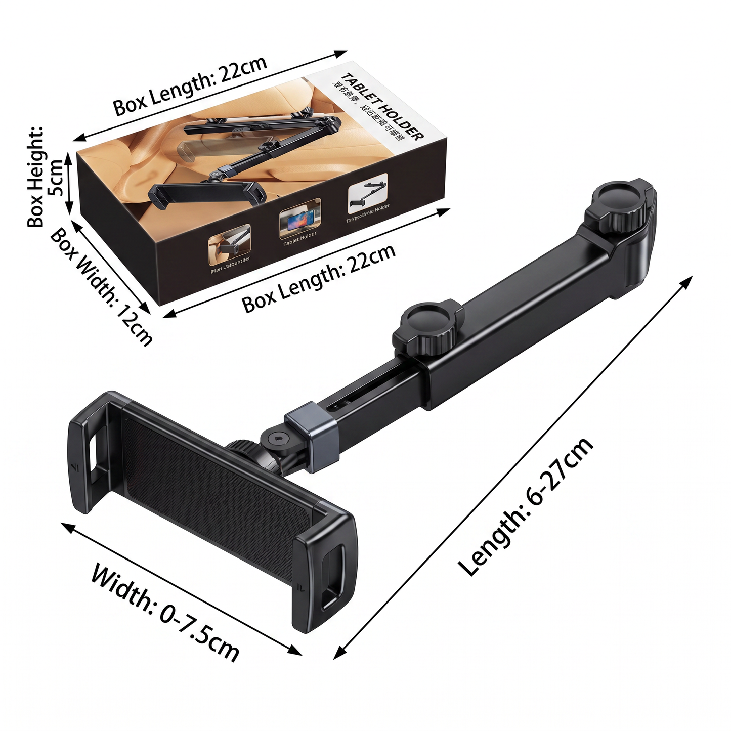 360° Rotating Car Headrest Tablet Holder – Back Seat Mount for Tablets