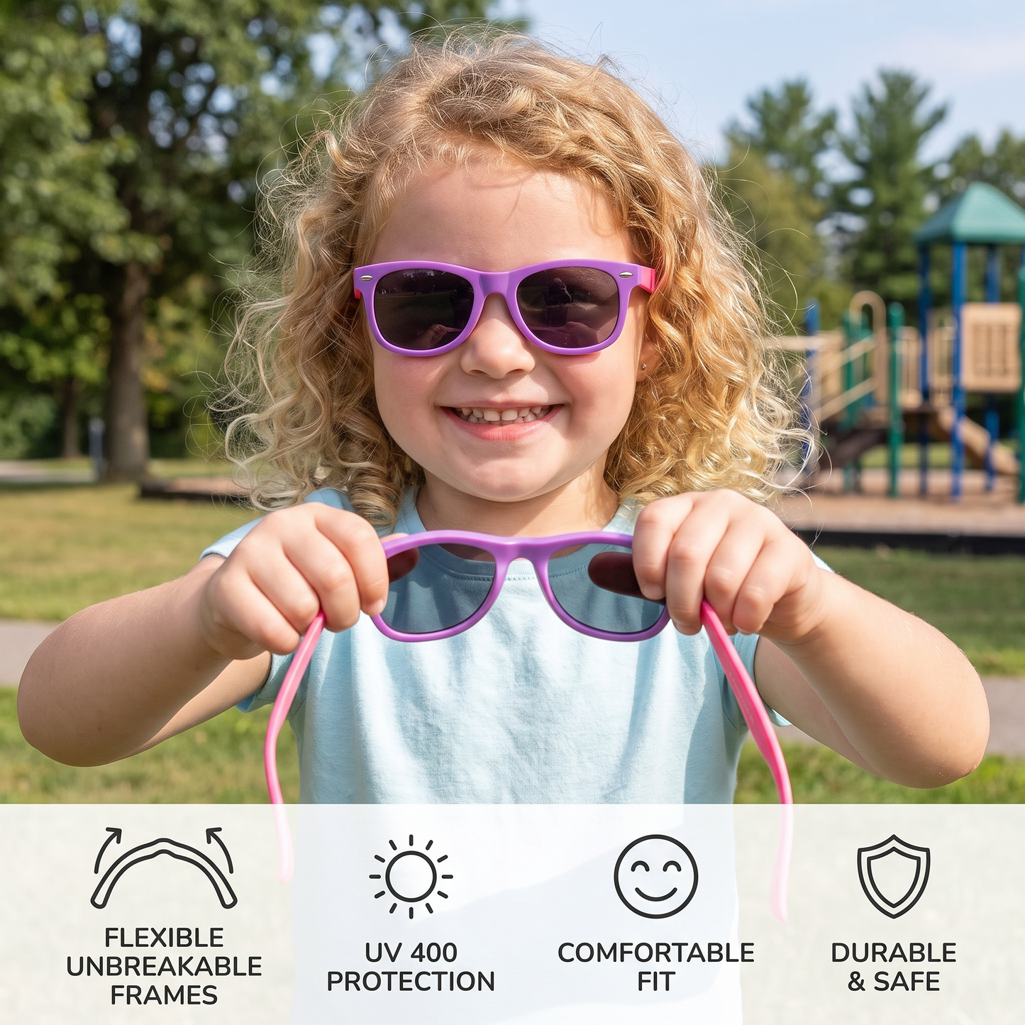 Kids flex sunglasses with flexible unbreakable frames