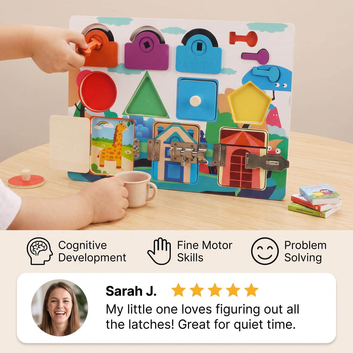 Montessori Busy Board Puzzle – Early Education Key Lock Unlock Toy for Boys and Girls