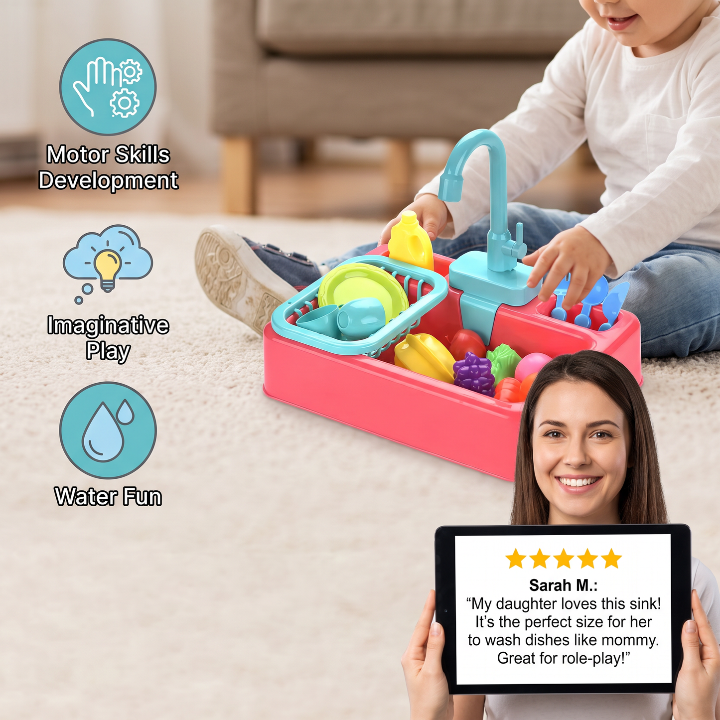 Dishwashing Sink Toy with Running Water