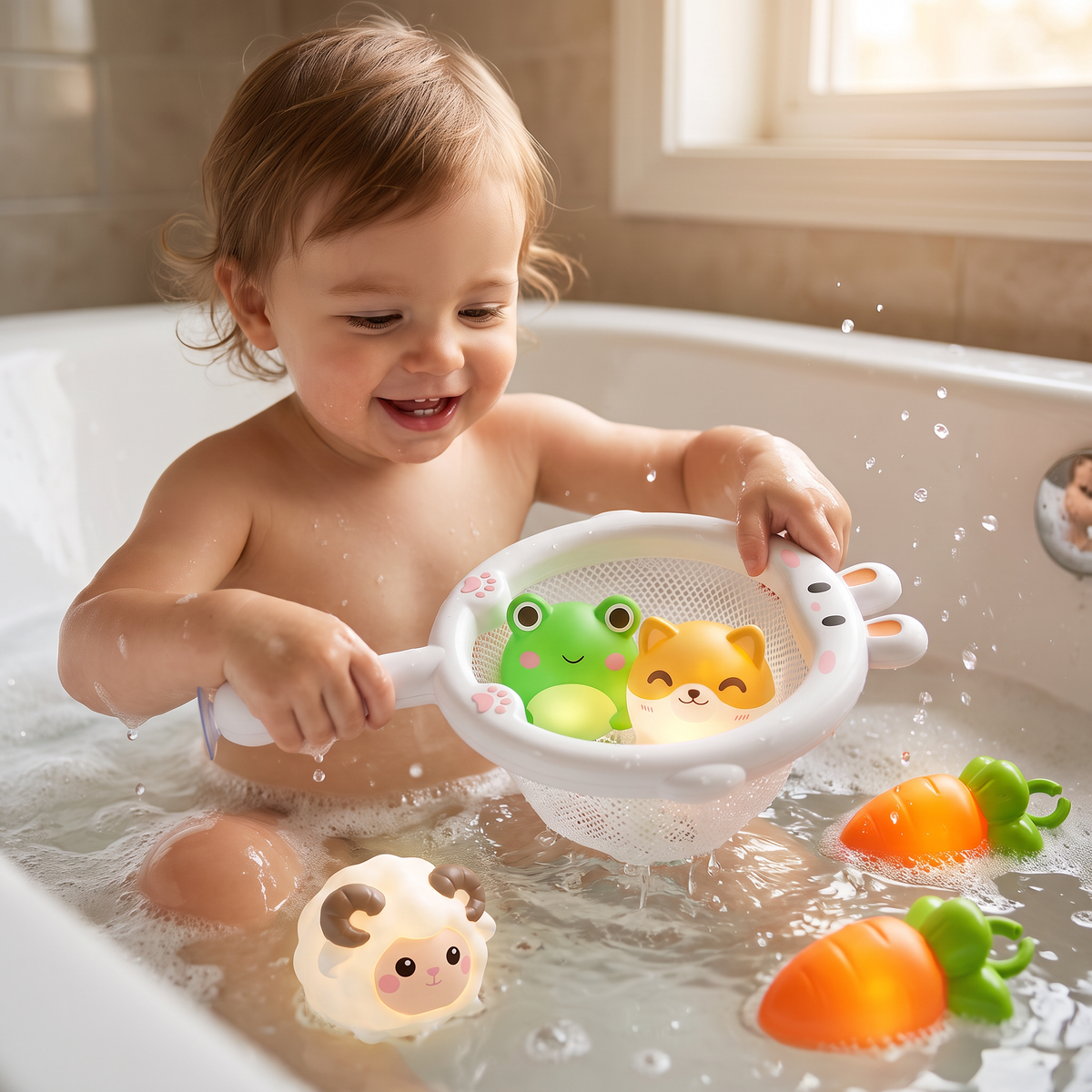 Self-Luminous Bath Toy with Landing Net