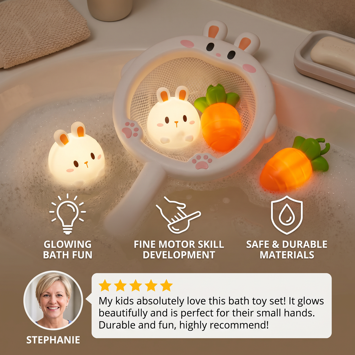 Self-Luminous Bath Toy with Landing Net