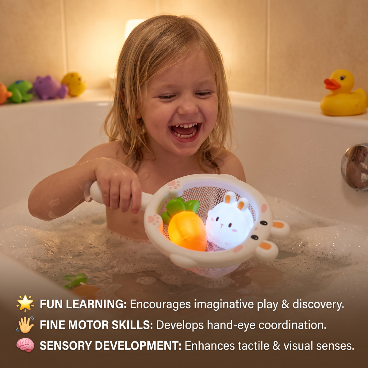 Self-Luminous Bath Toy with Landing Net