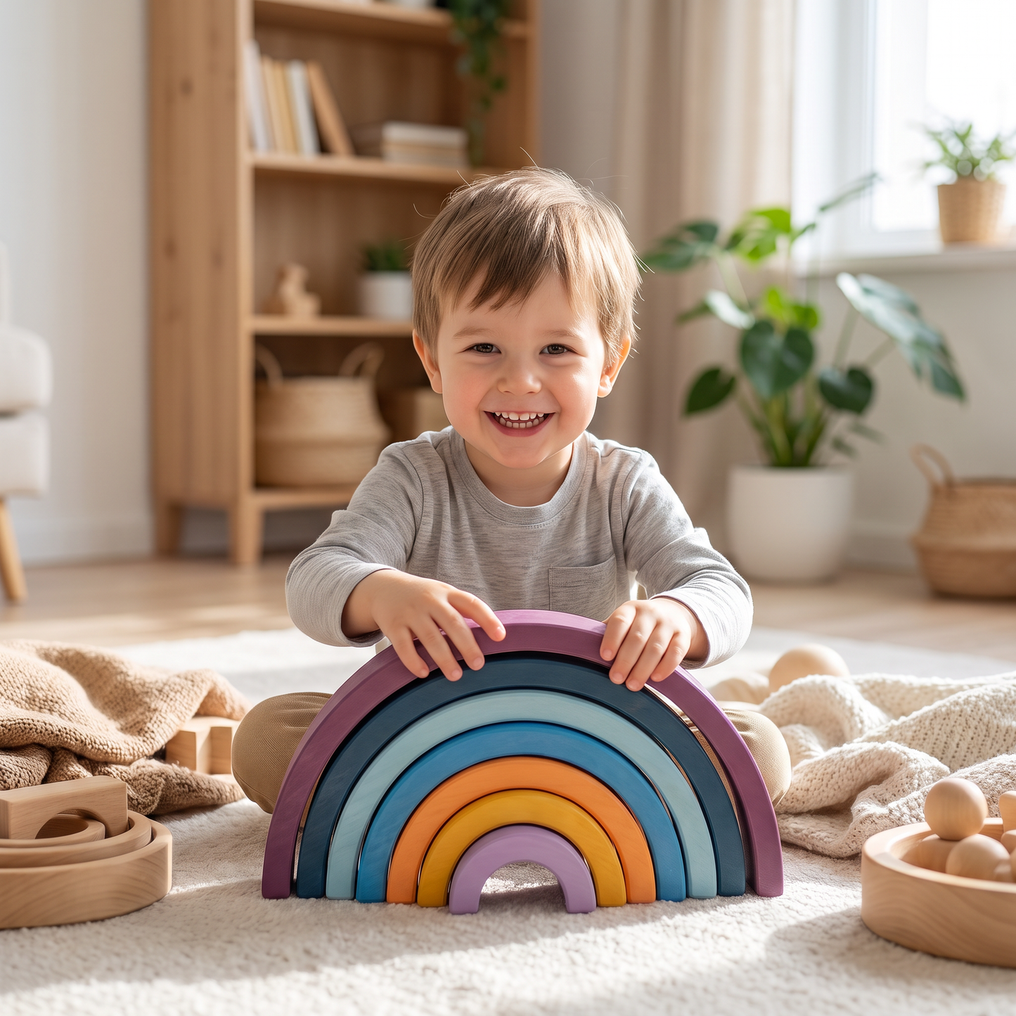 Montessori Colored Wooden Building Blocks