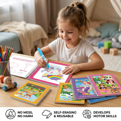 Magic Self Erasing Water Painting Book Set with Water Brush