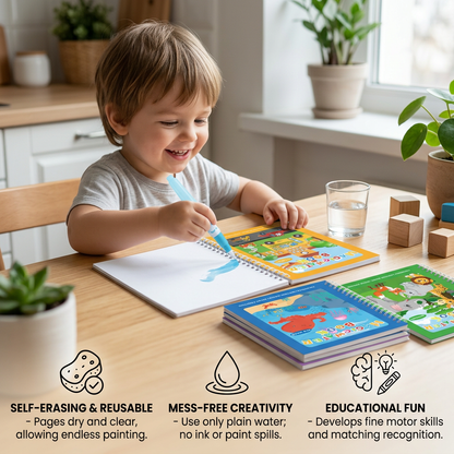 Magic Self Erasing Water Painting Book Set with Water Brush (Set of 6)