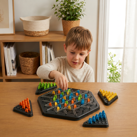 Rubber band triangle chess family game