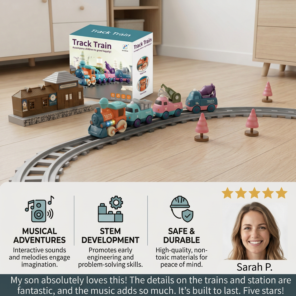 Musical train toy with various trailers