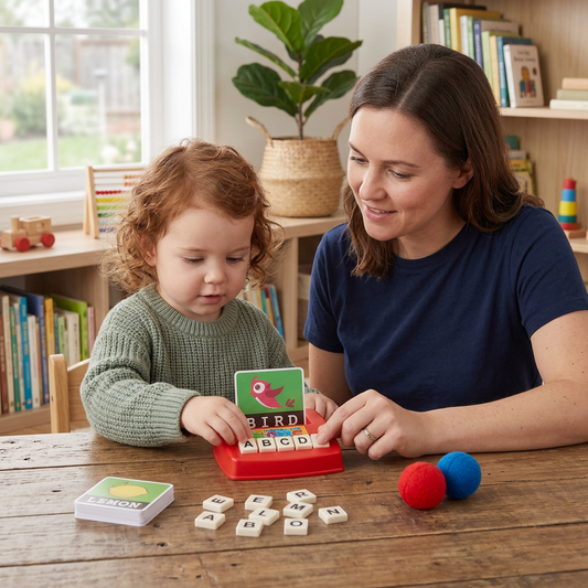 Interactive Spelling & Word Matching Game – Preschool Literacy Learning Toy with Picture Cards & Letter Tiles