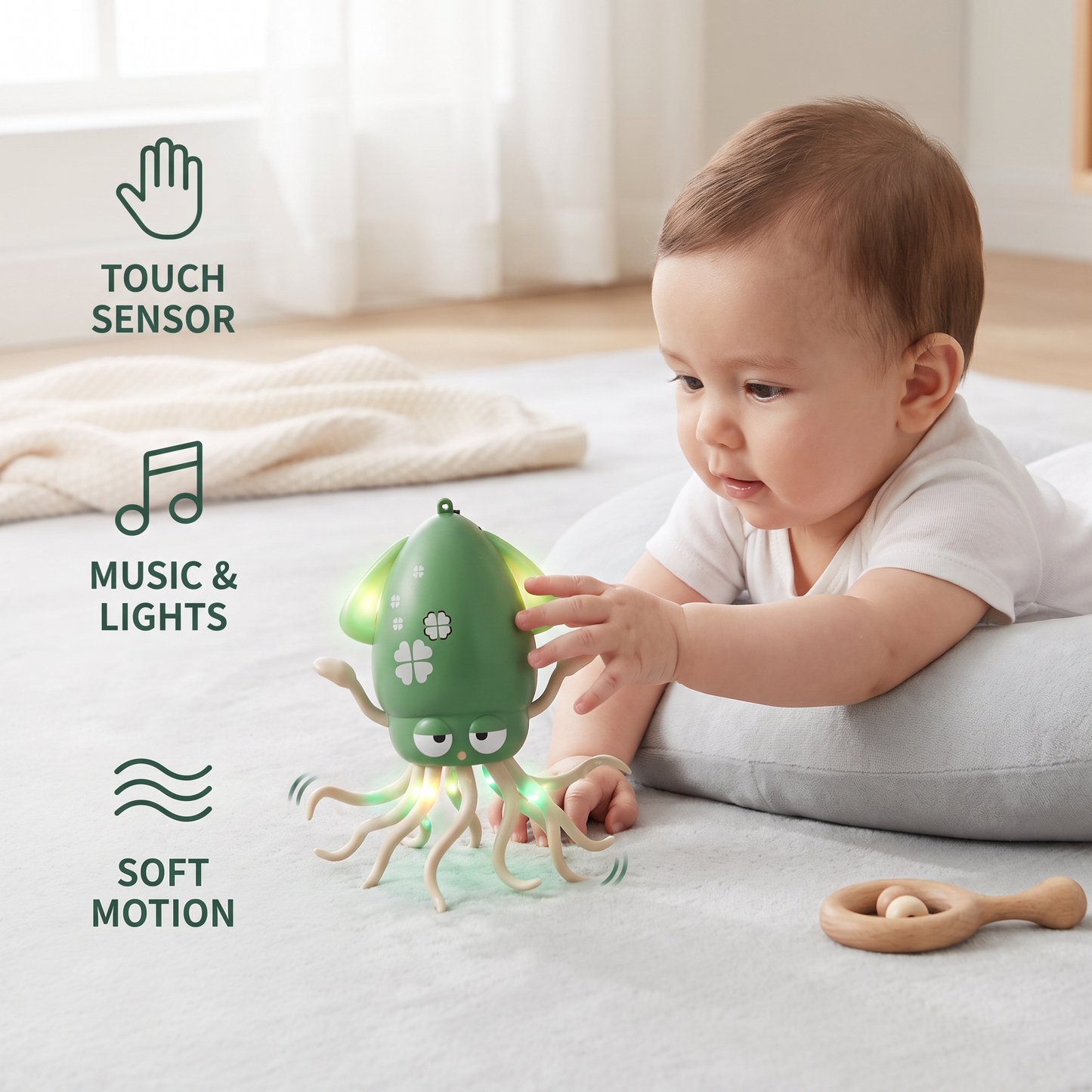 Dancing squid tummy time toy