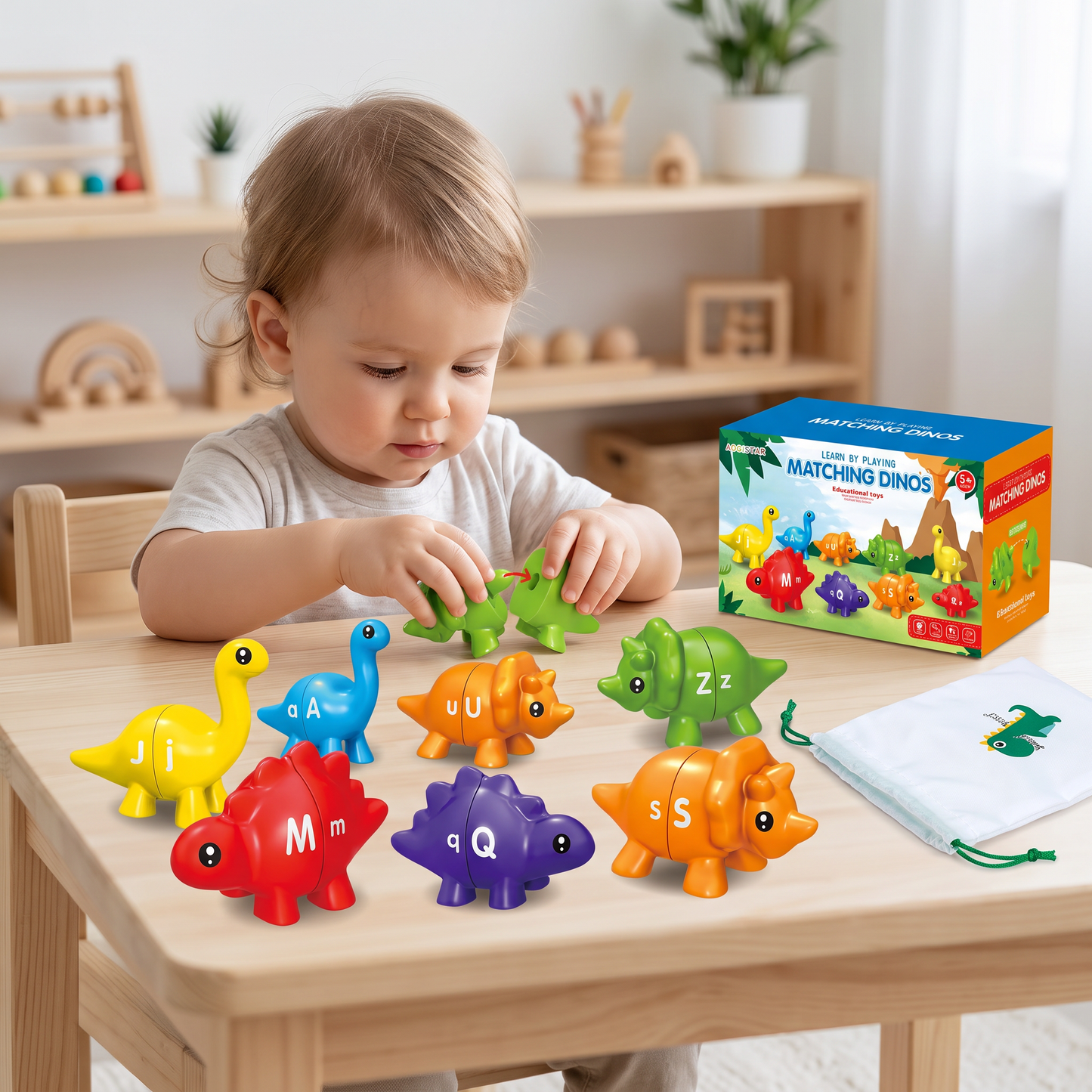 Educational Montessori colours dinosaur sorting game set