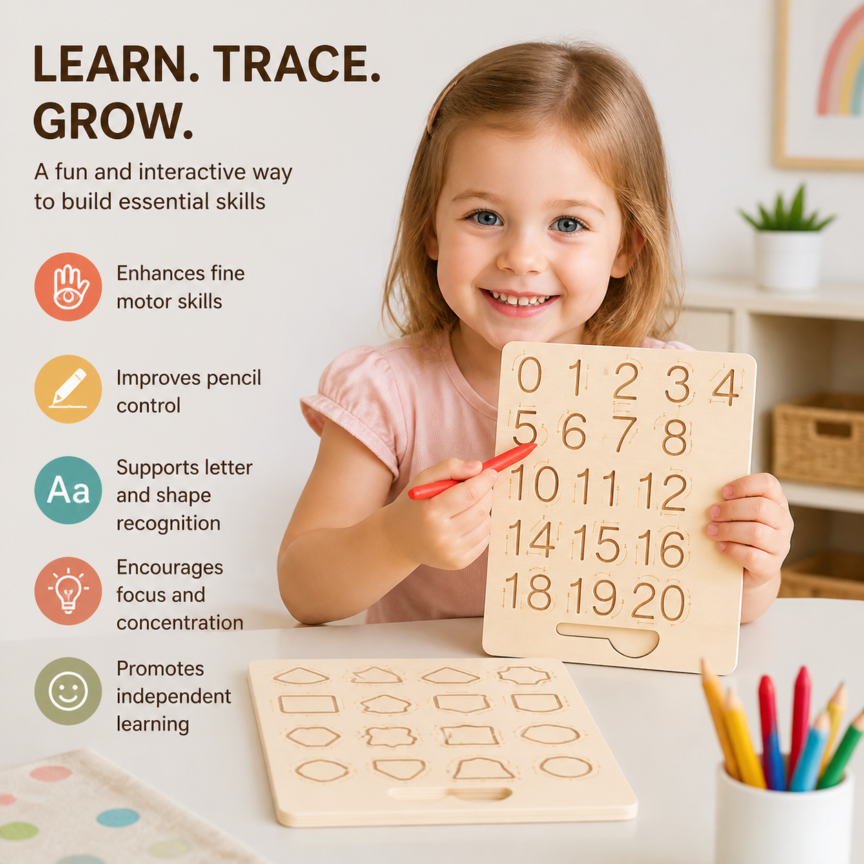 Wooden Numbers & Shapes Board
