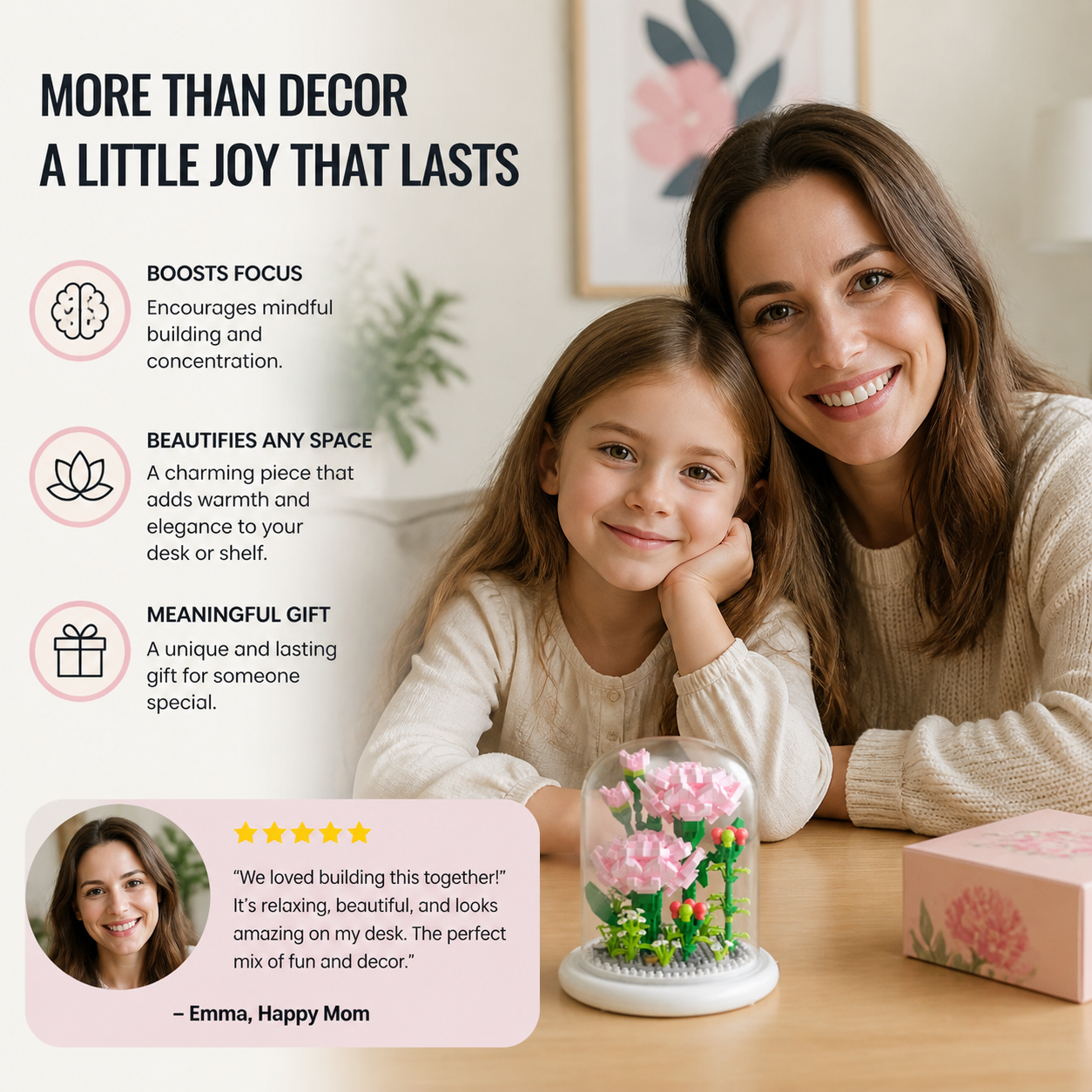 Elegant building block flower in a glass