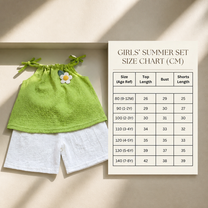 Girls’ Korean Style Summer 2-Piece Set – Floral Camisole Top & Shorts