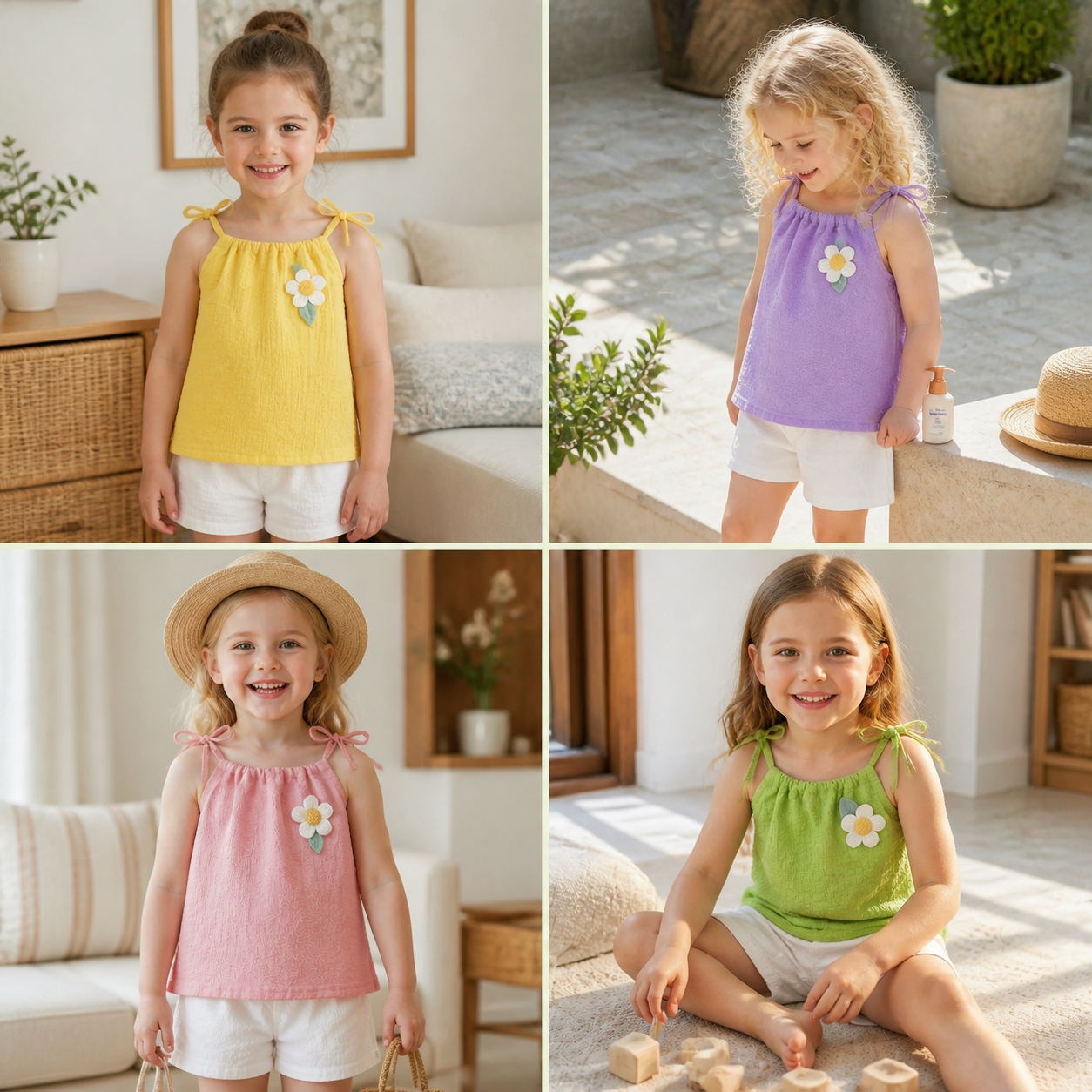 Girls’ Korean Style Summer 2-Piece Set – Floral Camisole Top & Shorts