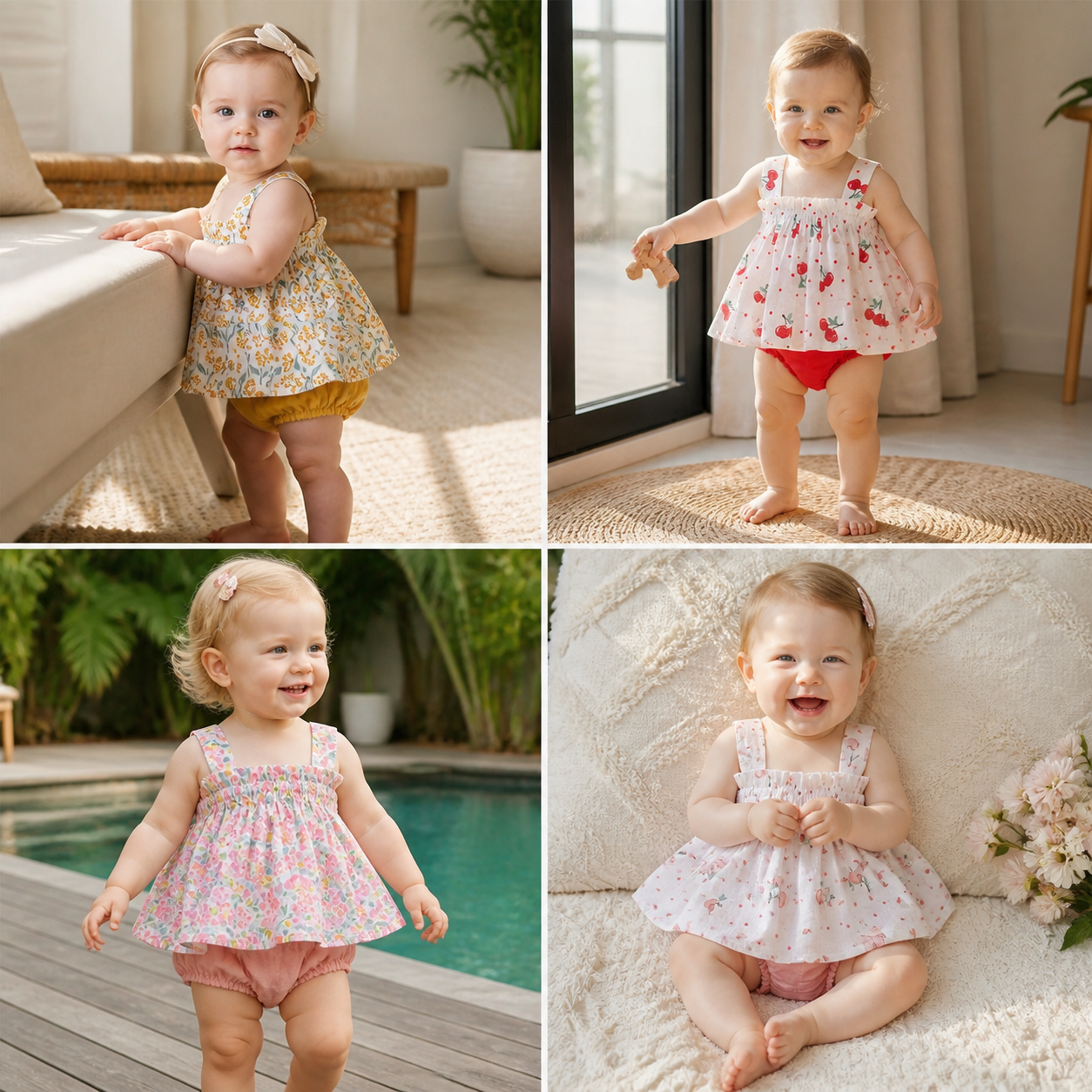 Summer 2-Piece Baby Girl Outfit – Plaid Strap Dress with Matching Bloomers
