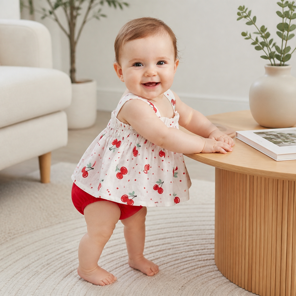 Summer 2-Piece Baby Girl Outfit – Plaid Strap Dress with Matching Bloomers