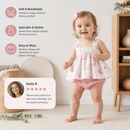 Summer 2-Piece Baby Girl Outfit – Plaid Strap Dress with Matching Bloomers