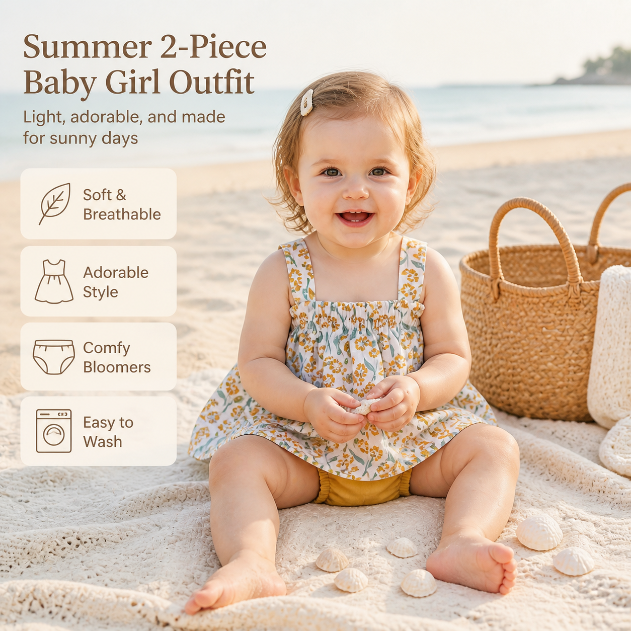 Summer 2-Piece Baby Girl Outfit – Plaid Strap Dress with Matching Bloomers
