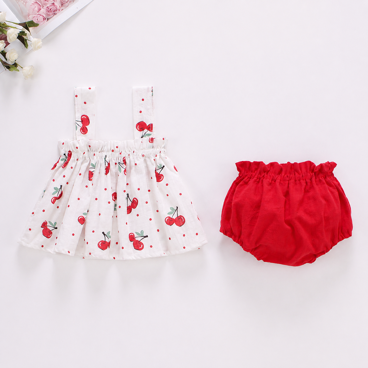 Summer 2-Piece Baby Girl Outfit – Plaid Strap Dress with Matching Bloomers