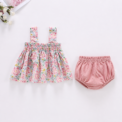 Summer 2-Piece Baby Girl Outfit – Plaid Strap Dress with Matching Bloomers
