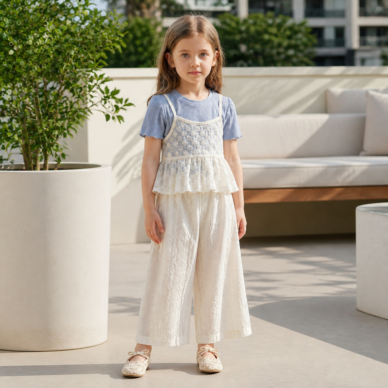 Baby Girl 3-Piece Summer Outfit – Lace Short Sleeve Top & Pants Set