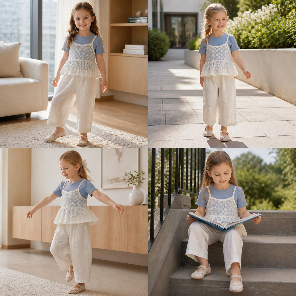 Baby Girl 3-Piece Summer Outfit – Lace Short Sleeve Top & Pants Set