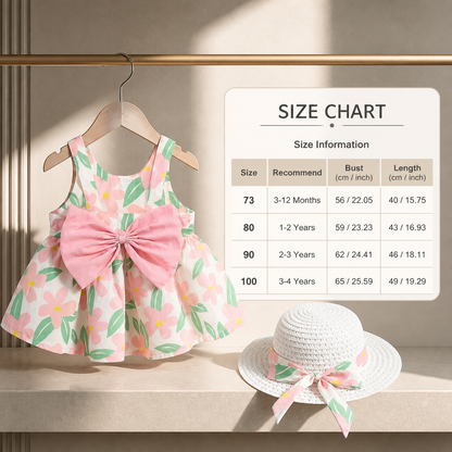 Summer Strap Dress Set for Babies & Toddlers – Sleeveless Bow Dress with Matching Hat