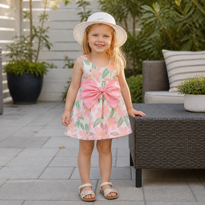 Summer Strap Dress Set for Babies & Toddlers – Sleeveless Bow Dress with Matching Hat