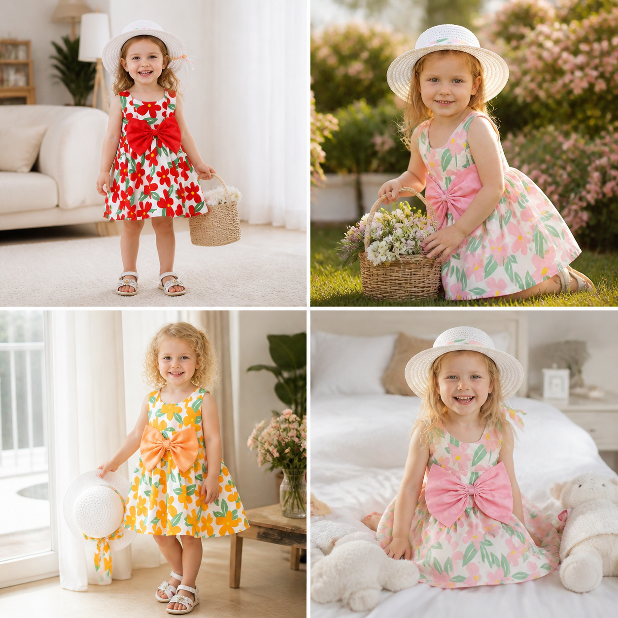 Summer Strap Dress Set for Babies & Toddlers – Sleeveless Bow Dress with Matching Hat