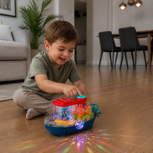 Light-Up Gear Boat – Musical Electric Toy Boat for Kids
