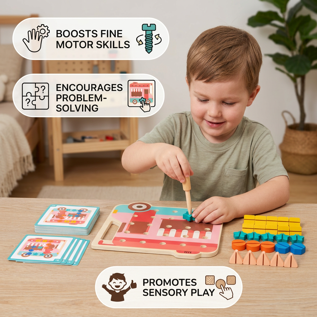 Montessori Color Screw Bear Board for Little Handymen