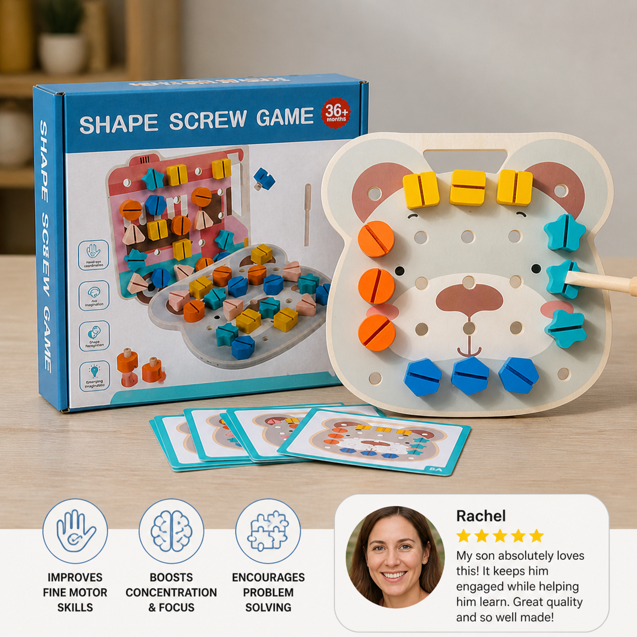 Montessori Color Screw Bear Board for Little Handymen