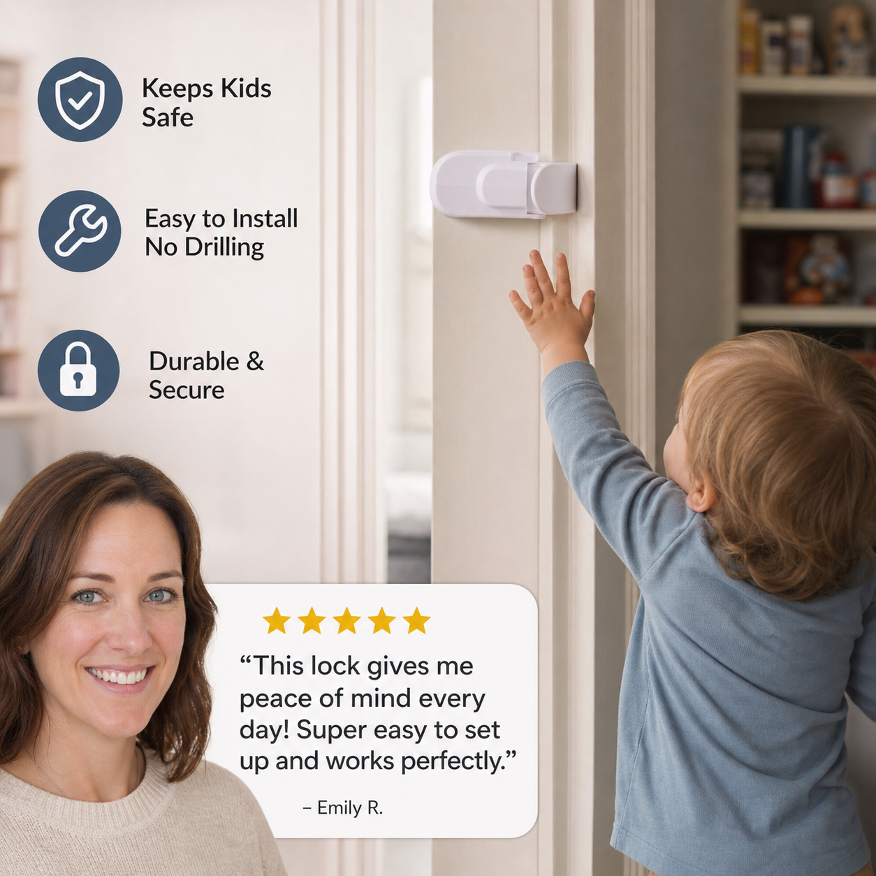 No-Drill Child Safety Door Lock