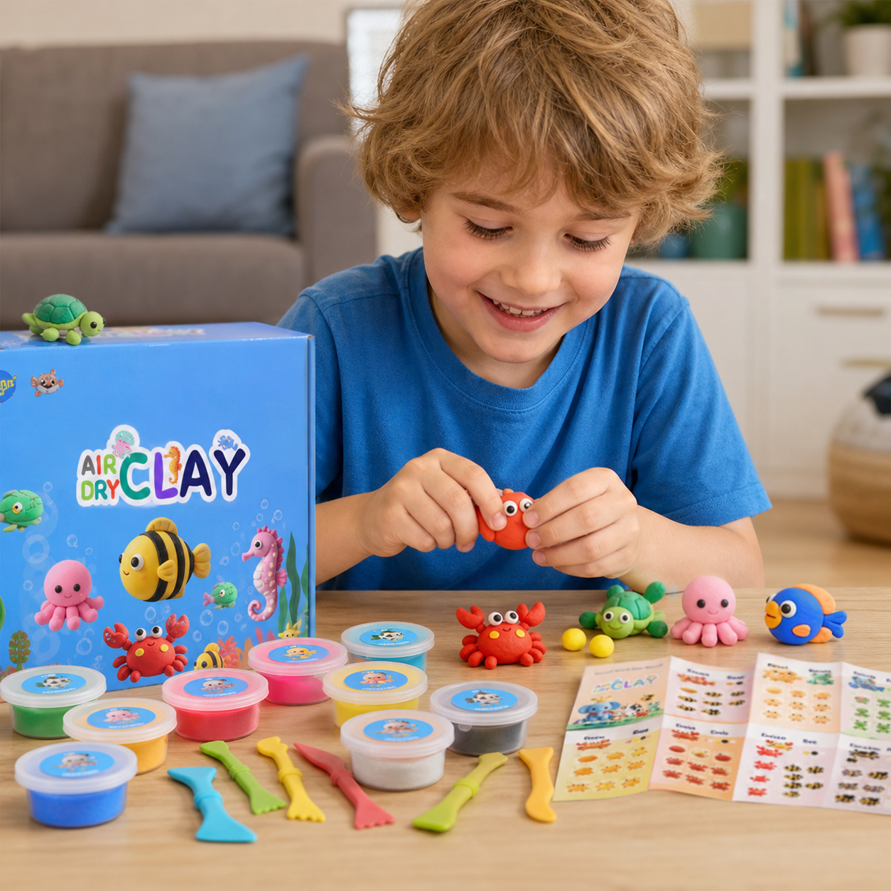 12-Piece Air Dry Clay Animal Craft Kit for Kids
