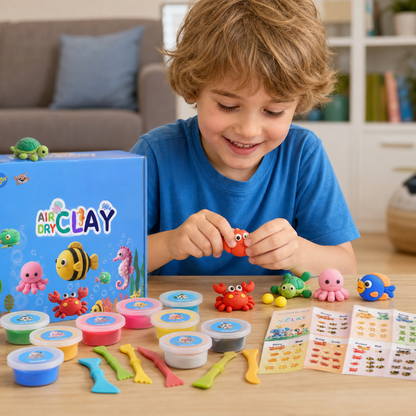 12-Piece Air Dry Clay Animal Craft Kit for Kids