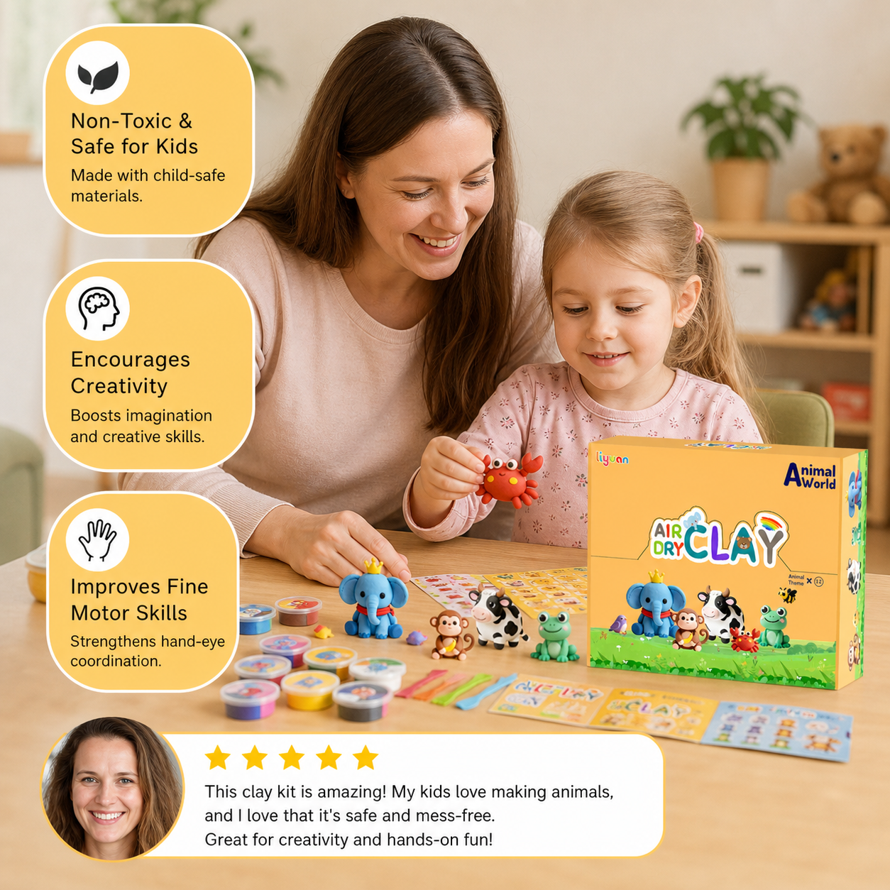 12-Piece Air Dry Clay Animal Craft Kit for Kids