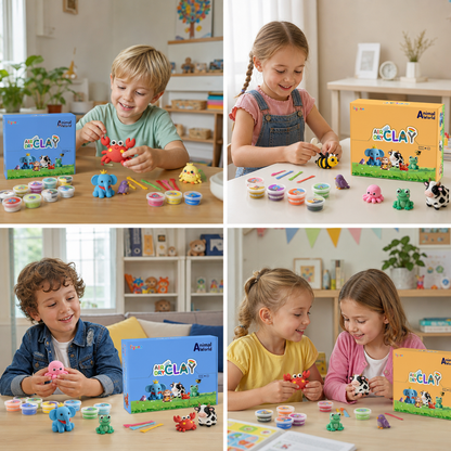 12-Piece Air Dry Clay Animal Craft Kit for Kids