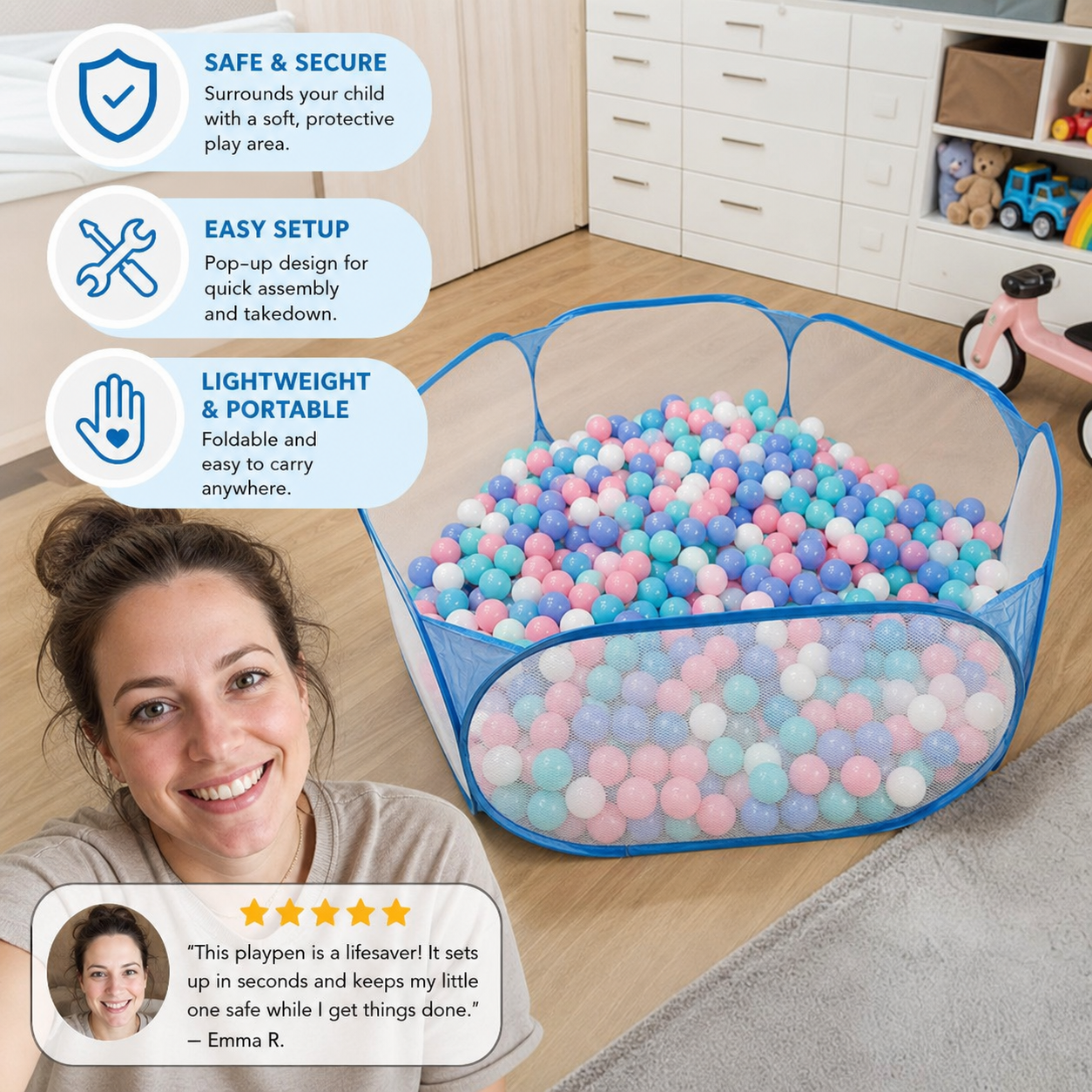 Portable Pop-Up Baby Playpen Tent for Toddlers