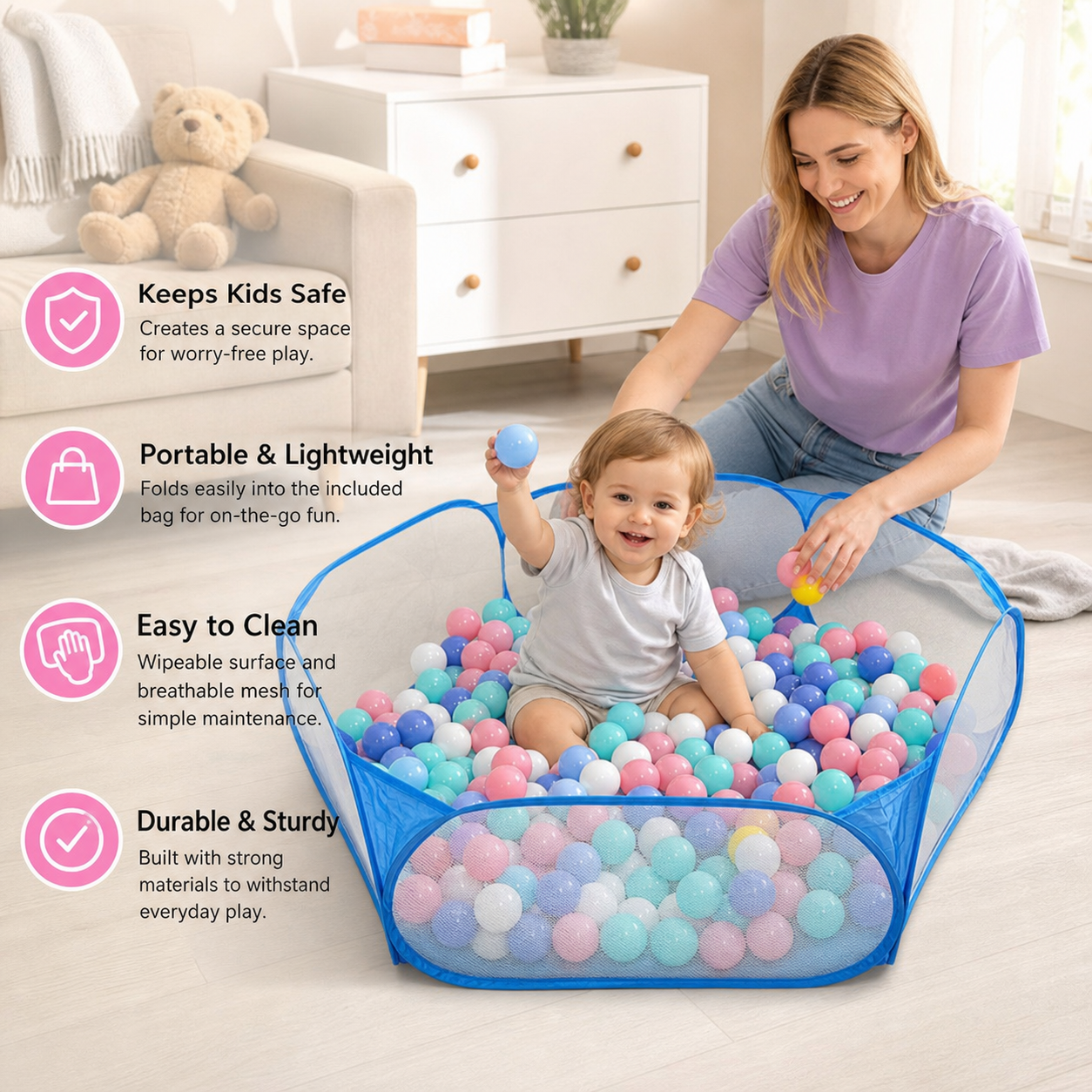 Portable Pop-Up Baby Playpen Tent for Toddlers
