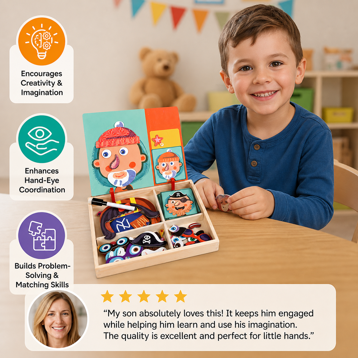 Magnetic Wooden Dress-Up & Matching Puzzle Board – Creative Learning Toy