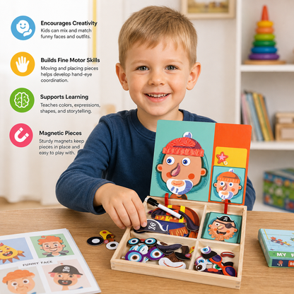 Magnetic Wooden Dress-Up & Matching Puzzle Board – Creative Learning Toy