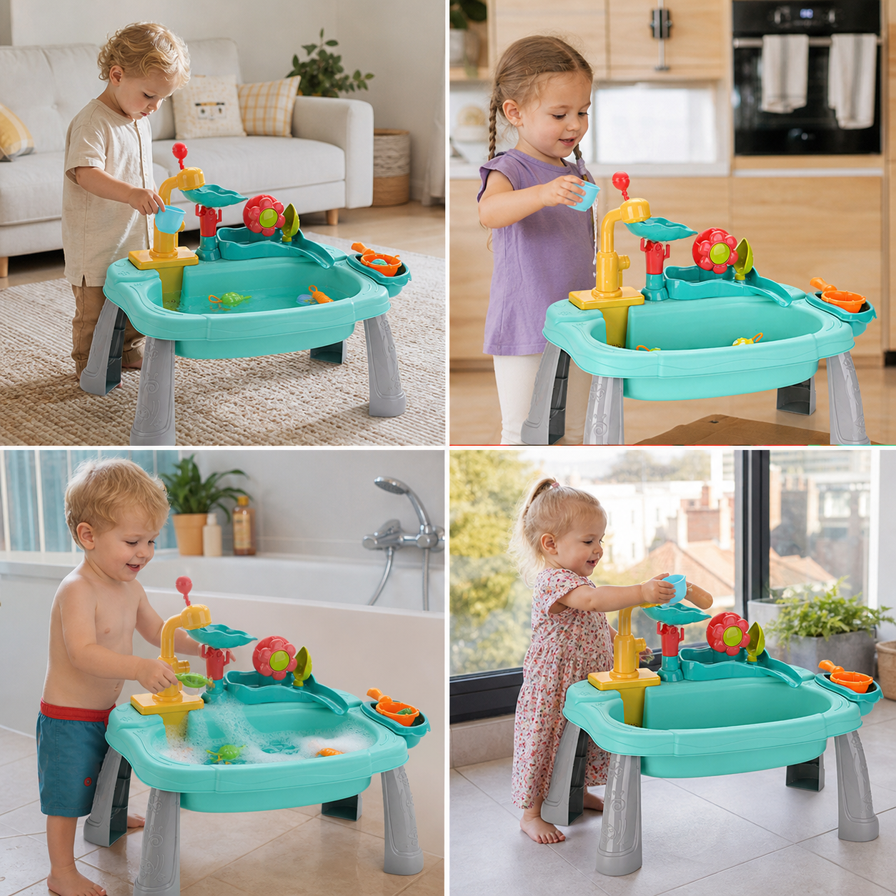 Ergonomic Elevated Kids Kitchen Sink Playset with Electric Running Water
