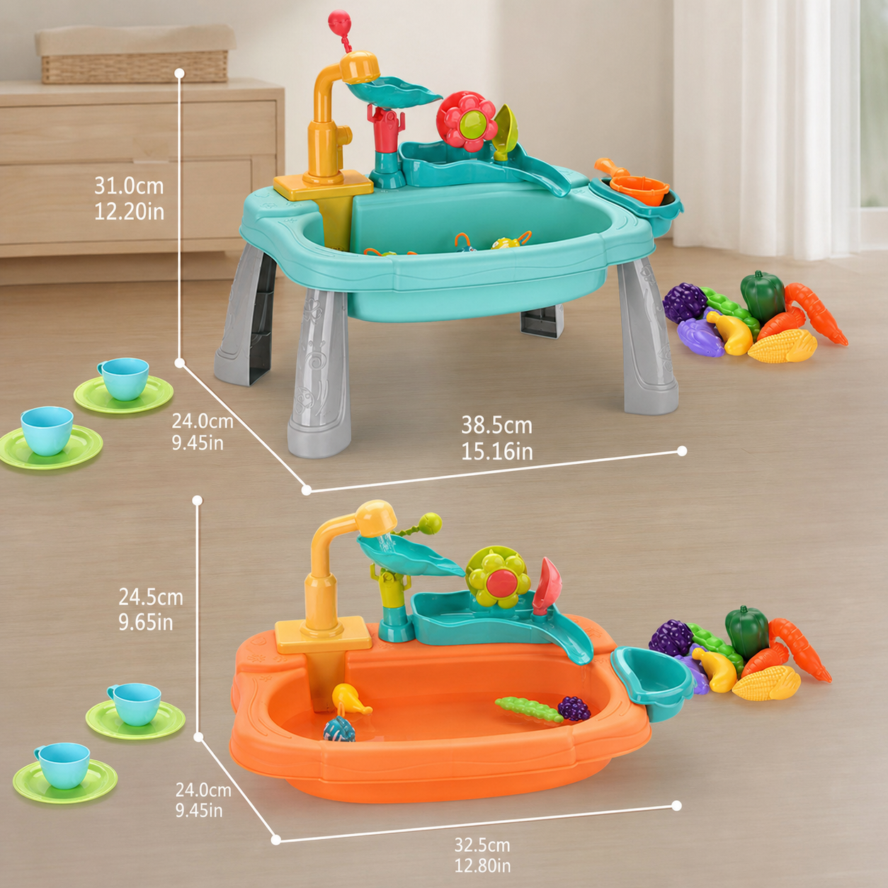 Ergonomic Elevated Kids Kitchen Sink Playset with Electric Running Water