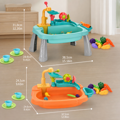 Ergonomic Elevated Kids Kitchen Sink Playset with Electric Running Water
