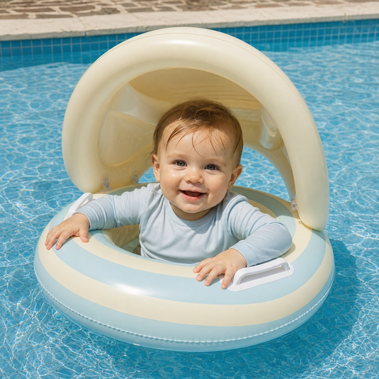 Inflatable Retro Lollipop Baby Swim Ring with Removable Sun Canopy – Secure Seat for 6–36 Months