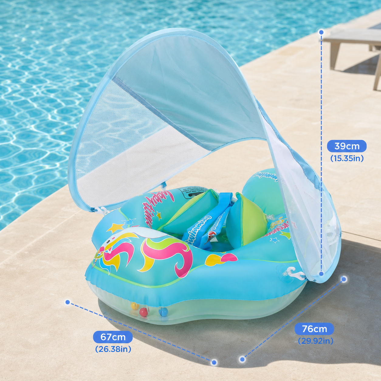 Baby Swim Float with Sun Canopy & Safety Seat – Inflatable Pool Float for Babies