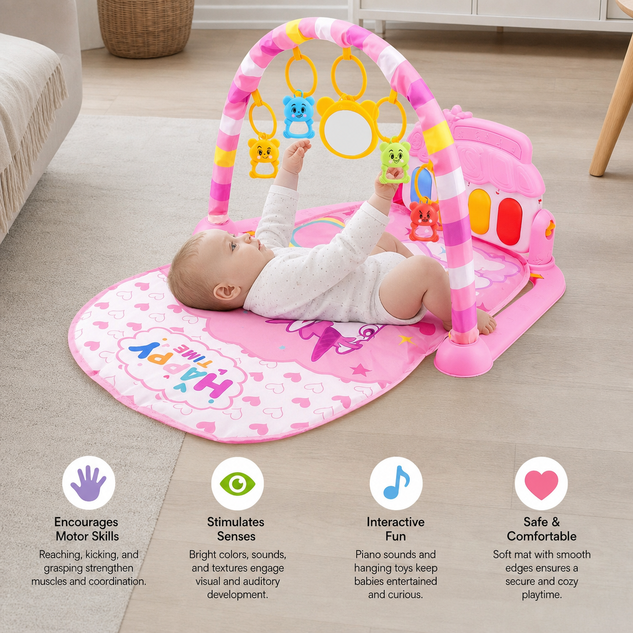 Baby Music Play Gym with Piano– Interactive Sensory Activity Mat (0–24 Months)
