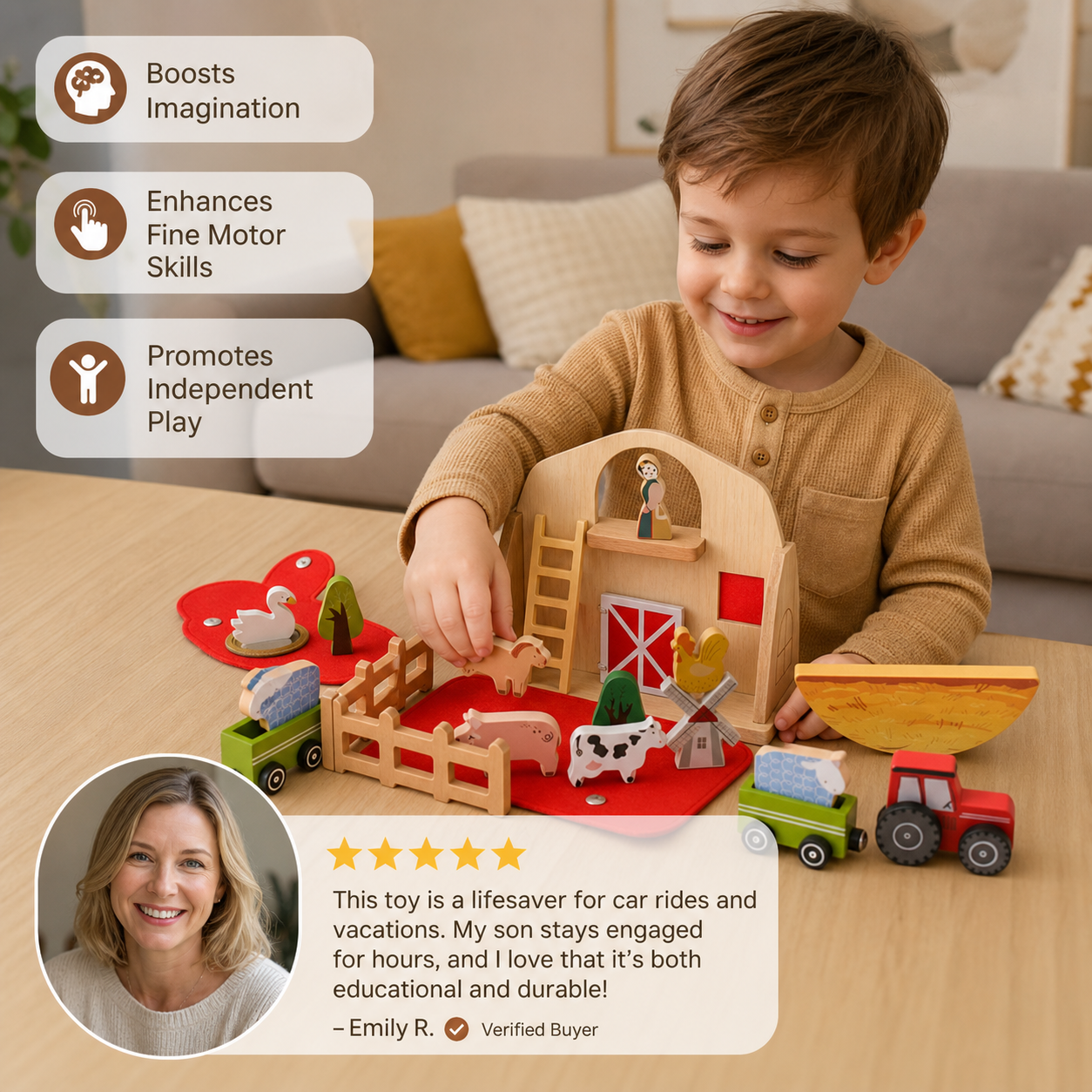 Montessori Wooden & Felt Farm Travel Toy – Perfect for On-the-Go Play